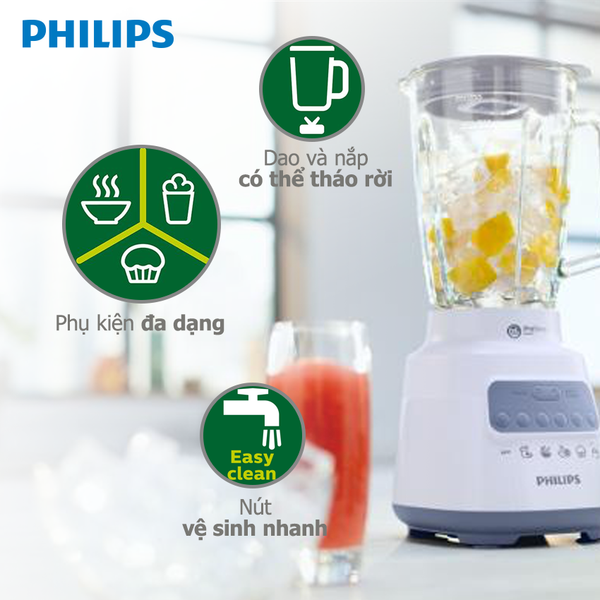 Máy xay sinh tố Philips HR2221/00 - Hàng Phân Phối Chính Hãng - Bộ 2 cối