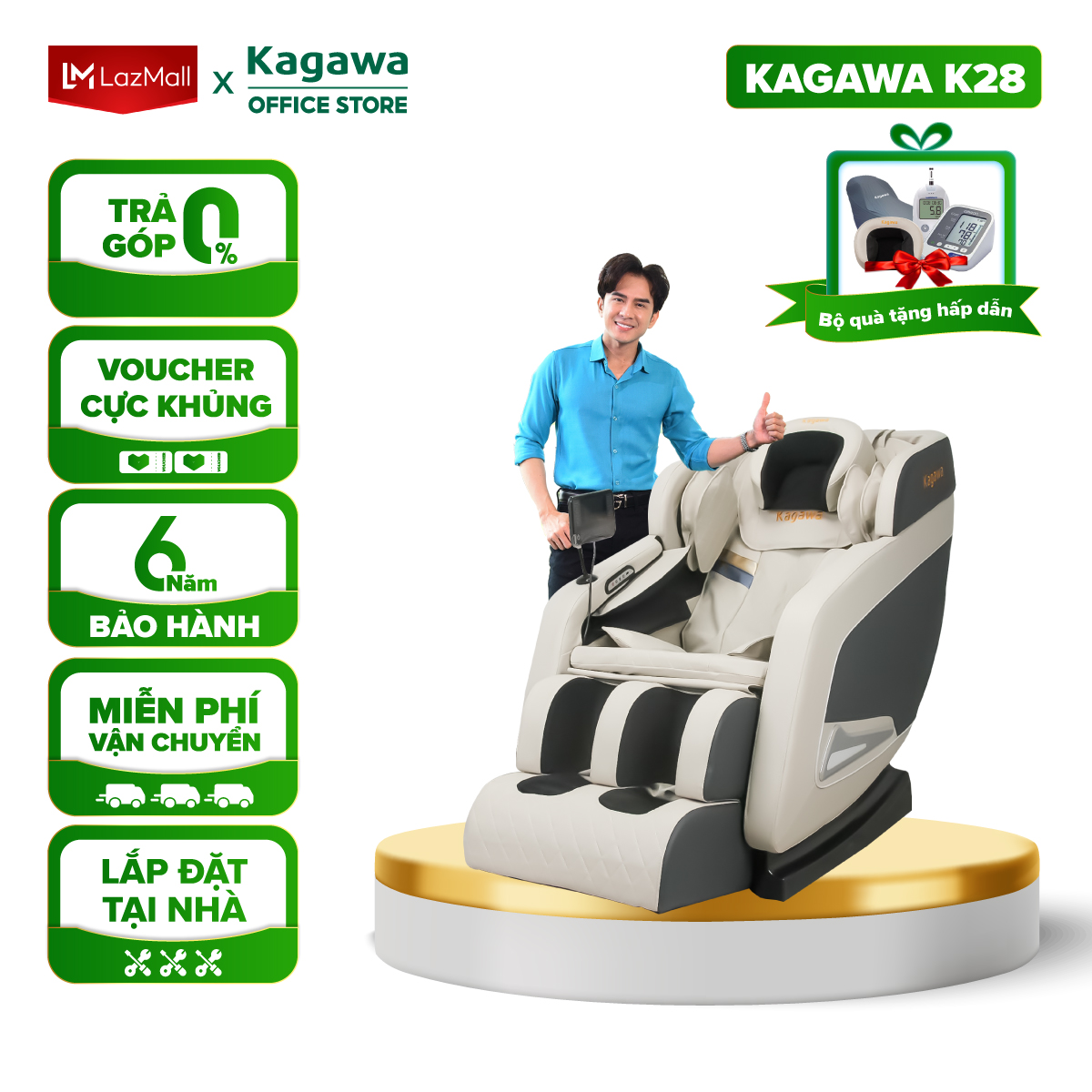 Ghế massage toàn thân KAGAWA K28 [CAO CẤP] công nghệ mát xa nhiệt hồng ngoại Nhật Bản tân tiến, đa...