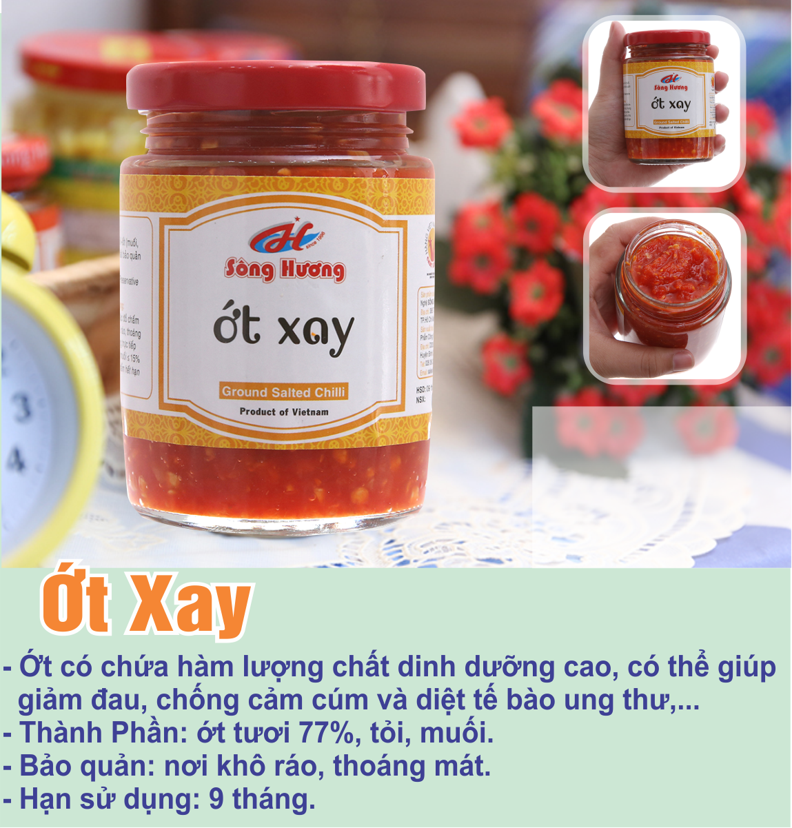 2 Hũ Ớt Tươi Xay Sông Hương Foods Hũ 200g - Ăn kèm , bún , phở , mì tôm...