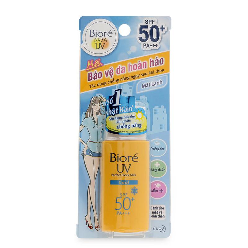 Sữa chống nắng Biore UV Perfect Protect Milk Cool SPF50+/PA+++ Bảo vệ da hoàn hảo Mát Lạnh-25ml