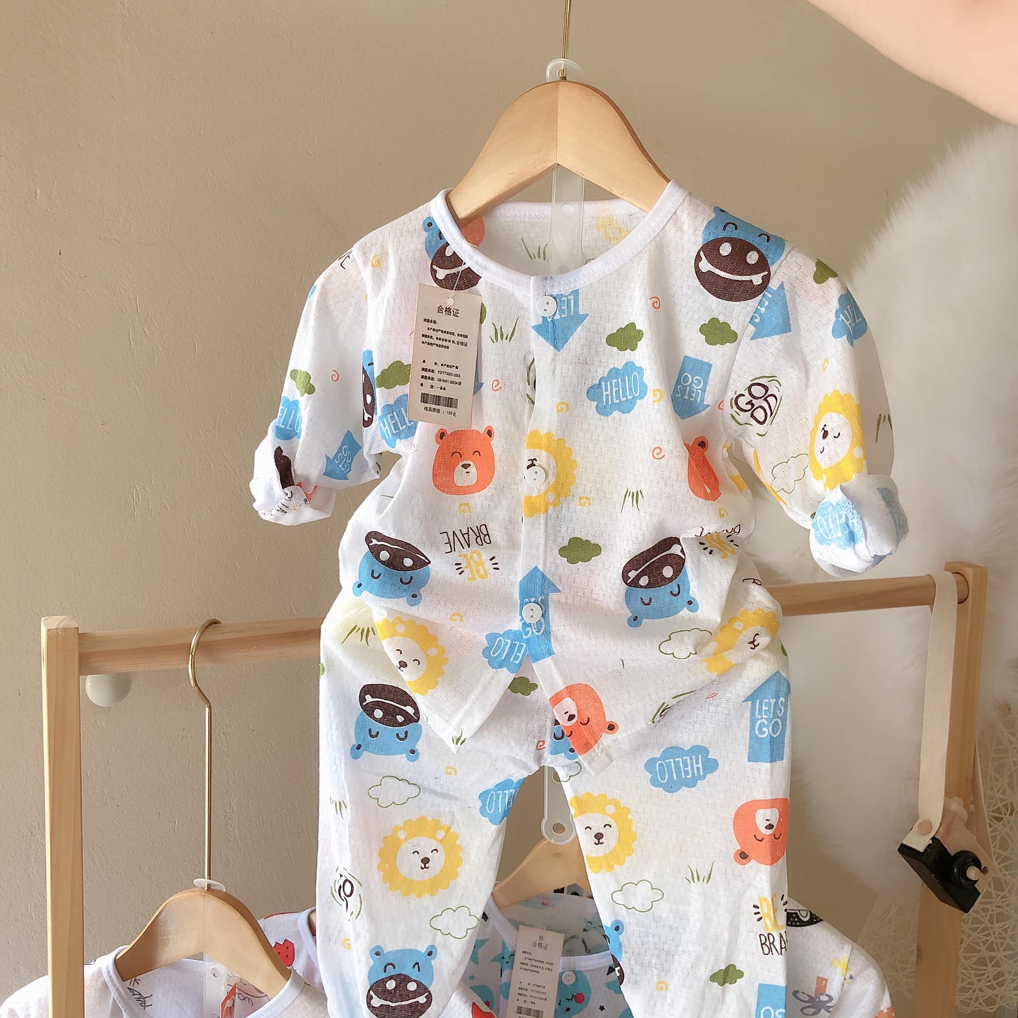combo 5 bộ dài tay vải cotton thông hơi cho bé 4-14kg
