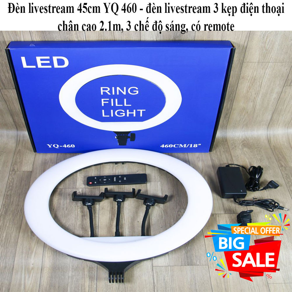 [HCM]Đèn livestream 45cm YQ 460 - đèn livestream 3 kẹp điện thoại chân cao 2.1m 3 chế độ sáng có...
