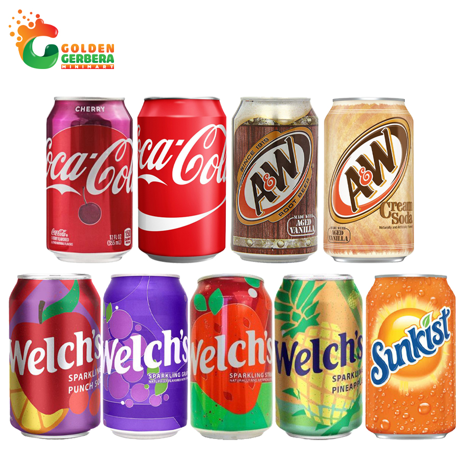 Nước Ngọt Mỹ Nhiều Vị (Coca Cola, Welch’s, A&W, Fanta, Dr.Pepper) 355ml
