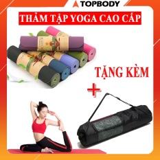 Thảm tập YOGA, GYM 2 lớp 6 mm cao cấp + tặng kèm túi đựng thảo gấp gọn, du lịch tiện lợi TOPBODY – THAMT02
