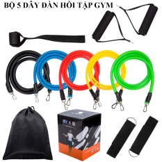 Dụng cụ tập gym, Dây đàn hồi tập gym, Dây ngũ sắc tập gym, Dụng cụ tập yoga, Đồ tập gym, Máy tập thể dục đa năng, Bộ 5 dây đàn hồi tập thể hình gọn nhẹ, có tính đàn hồi cao, bền, an toàn. Bảo hành 1 đổi 1