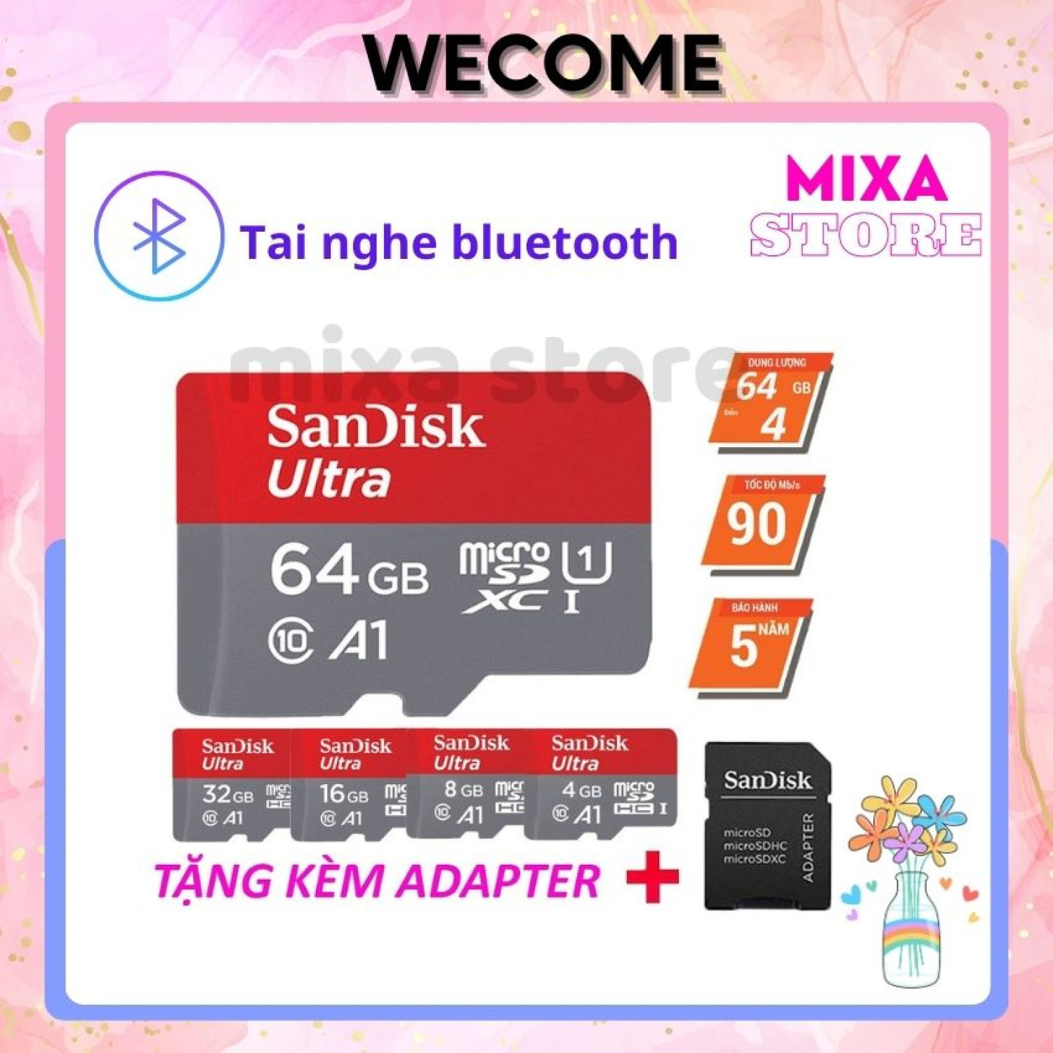 Thẻ nhớ sandisk 64GB /32Gb/16GB/8GB dùng điện thoại, máy ảnh – Thẻ nhớ tốc độ cao Class 10 Ultra 667x 100MB/s