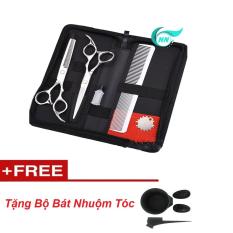Bộ Kéo Cắt Tóc 6.0 inchs (Trắng ) Tặng Bộ Bát Nhuộm Tóc