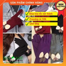 Gang Tay Nỉ Cảm Ứng Lót Lông Ấm Chống Lạnh Bảo Vệ Tay Xinh Có Nơ Phong Cách Dễ Thương Hàn Quốc Cho Bạn Nữ