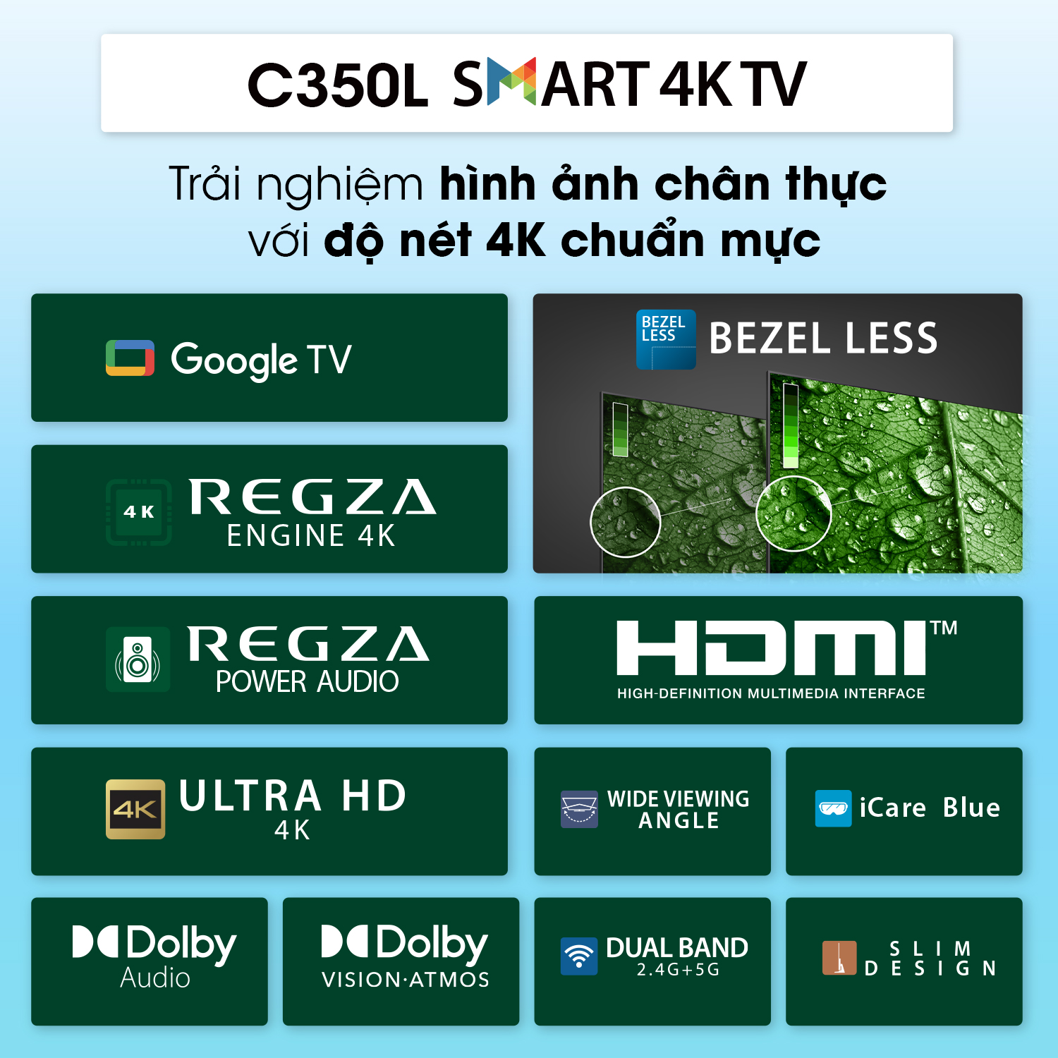 Google Tivi TOSHIBA 43 inch 43C350LP, Smart TV Màn Hình LED 4K UHD - Loa 24W - Miễn Phí Lắp...
