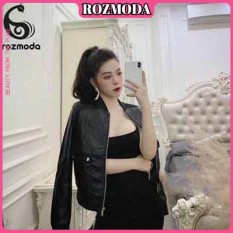 Áo khoác da bomber đen dành cho nữ Rozmoda AK004