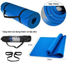 Thảm tập Yoga loại cao cấp siêu bền, dày 10mm TPE (Tặng kèm túi đựng và dây đeo thảm) – Màu xanh
