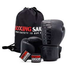 Combo Găng Tay Boxing Saigon + Băng Tay 4m5 (tặng túi rút) – Matte Black