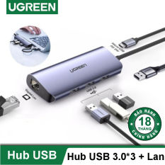 Bộ chia USB 3.0 ra 3 cổng USB 3.0 + Lan Gigabit 1000Mbps Ugreen 60719