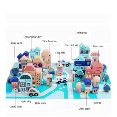 Đồ chơi mô hình lắp ghép thành phố bằng gỗ cao cấp Urban Building Block 133 chi tiết