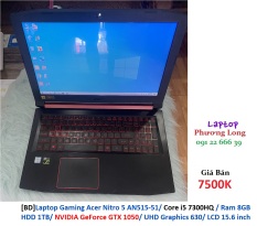 [BD]Laptop Gaming Acer Nitro 5 AN515-51/ Core i5 7300HQ / Ram 8GB/ HDD 1TB/ NVIDIA GeForce GTX 1050/ UHD Graphics 630/ LCD 15.6 inch
