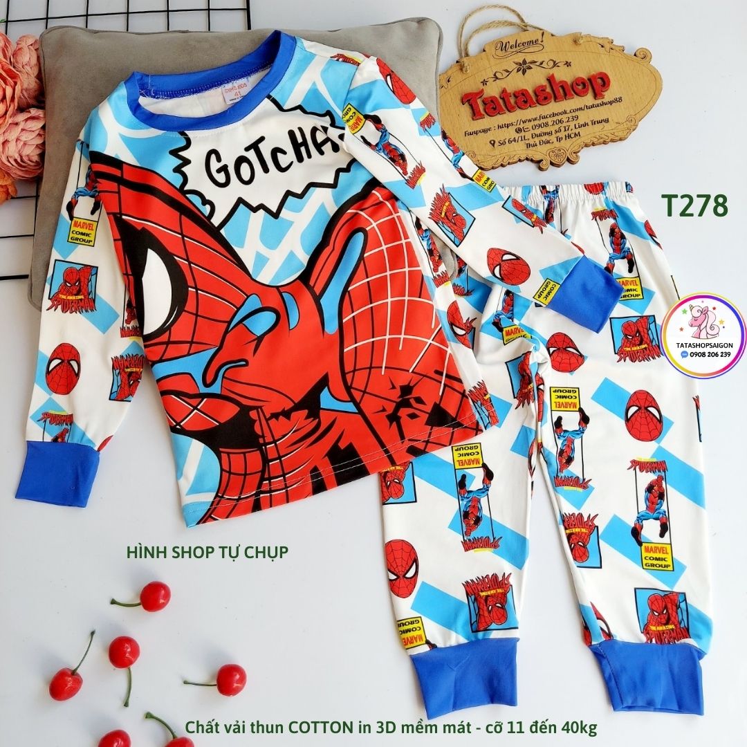 T268 Bộ quần áo dài tay thu đông cho bé trai chất thun cotton 3d mềm mát size đại 21...