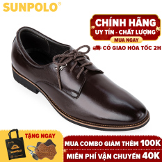 Giày nam, Giày tây công sở da bò cột dây SUNPOLO SPH286 (Nâu đất, Nâu bò)