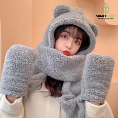 Khăn Quàng Cổ Tích Hợp Mũ Và Găng Tay Đáng Yêu-Chất Liệu Lông Cừu Siêu Ấm, Hình Dáng Đáng Yêu, Ngộ Nghĩnh