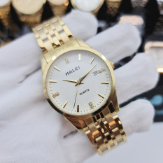 Đồng hồ cặp thời trang nam nữ Halei 562 Hl1 mặt tròn dây kim loại kèm lịch ngày cao cấp dfytvb