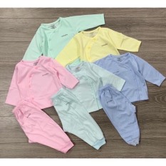 Bộ quần áo dài tay Unchi vạt chéo vải sợi tre cho bé sơ sinh, bộ quần áo sơ sinh