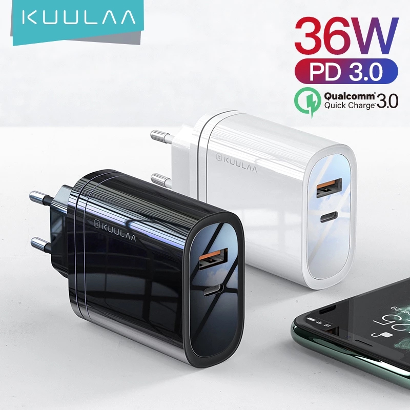 【For iPhone 13】KUULAA Bộ sạc nhanh 38W 4.0 3.0 PD Bộ sạc nhanh hai cổng cho iPhone X XS 8...