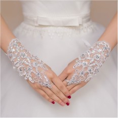 Găng Tay Cô Dâu Ngắn Ren Đính Đá, Voan Lưới, Tùy Chọn Màu Trắng Và Đỏ, Phù Hợp Trong Đám Cưới, Sự Kiện, Chụp Ảnh