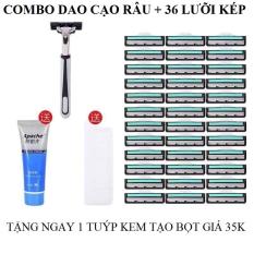Combo dao cạo râu , sét bao gồm 1 đầu cạo, 36 lưỡi kép và 1 tuýp kem tạo bọt