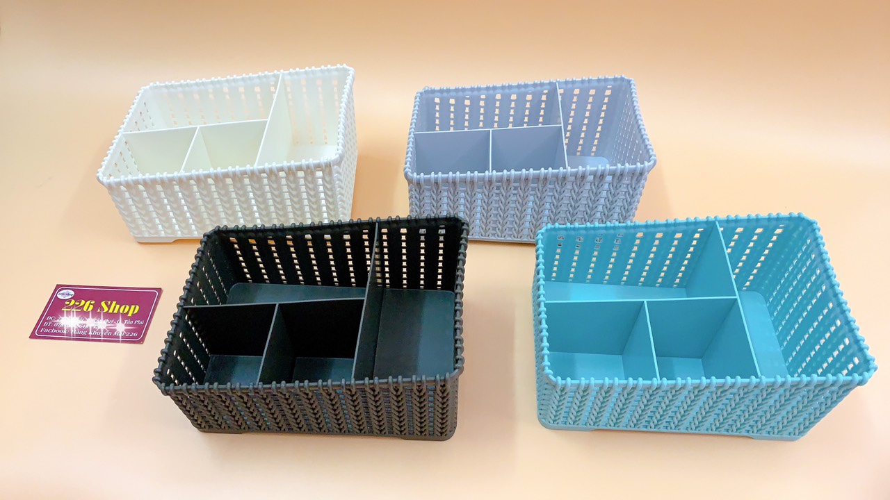 [HCM]Khay nhựa nhiều ngăn để bàn dáng chữ nhật Hồ Long [được chọn màu] .Kích thước 19x13x10