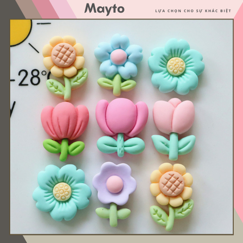 Bộ 14 Jibbitz, Sticker, Charm 3D chủ đề Bông hoa DIY nhựa cứng gắn Dép Crocs, Cross, Dép Sục, Cá Sấu MayTo