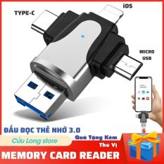 Đầu Đọc Thẻ Nhớ 3.0 OTG 4 Trong 1 TF Card Micro SD máy ảnh đa năng i-p-h-ô-n type c micro usb tốc độ cao cho điện thoại máy tính – [mẫu mới] (free ship toàn quốc)