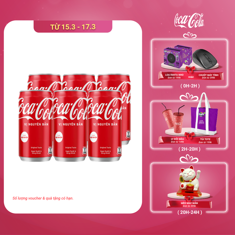Lốc 6 Lon Mini Nước Giải Khát Coca-Cola Original Vị Nguyên Bản (235ml/Lon)