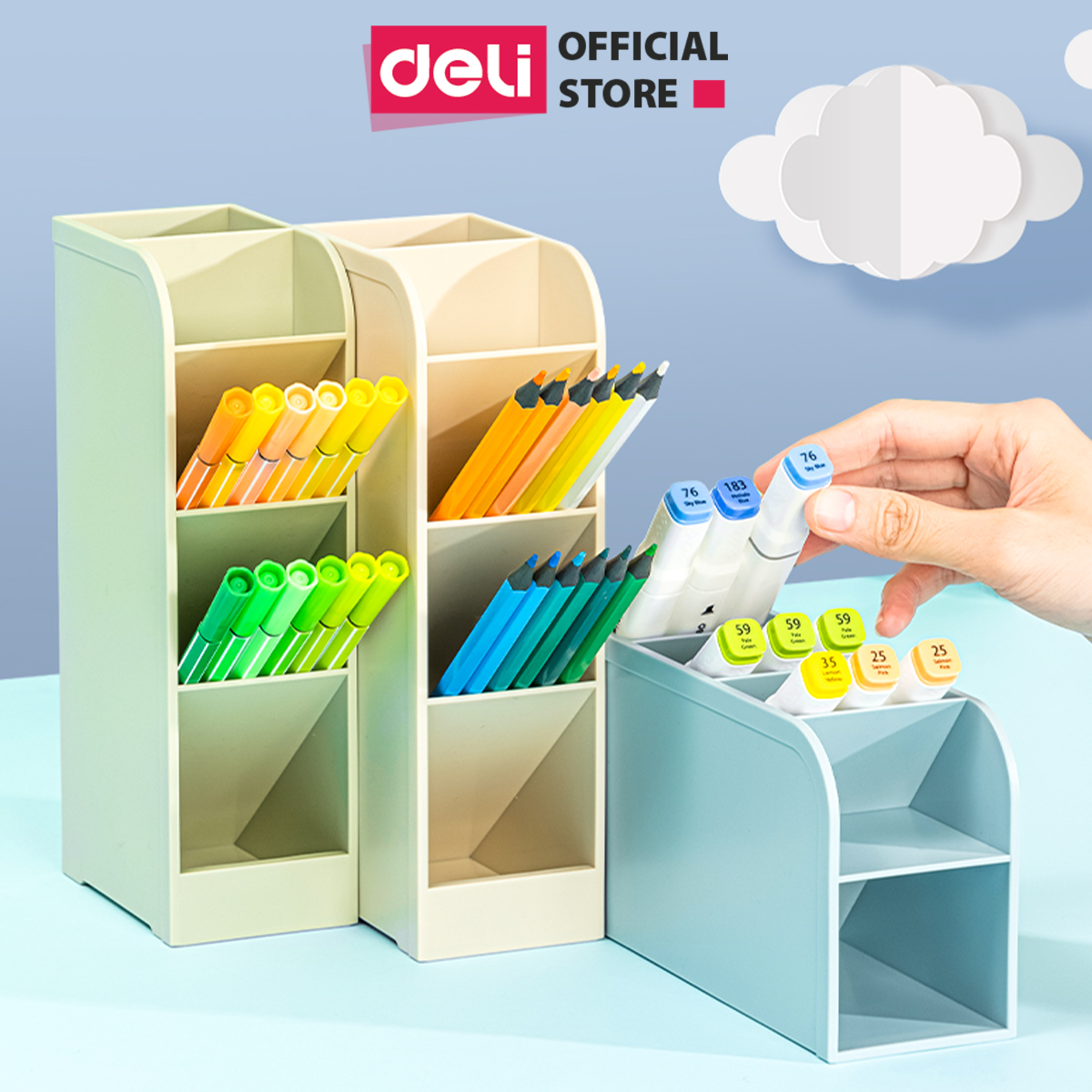 Kệ ống cắm bút mỹ phẩm nhiều ngăn kích cỡ DELI, hộp bút, ống đựng bút - 8938/8940/8941