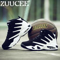 ZUUCEE Men Winter High-top Basketball Shoes Air Causion Sports Sneakers(white black)【Free Shipping】
