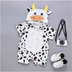 [HCM]Bộ áo liền quần có mũ hinh thú ( bò sữa) cho bé trai và gái 6-24 tháng