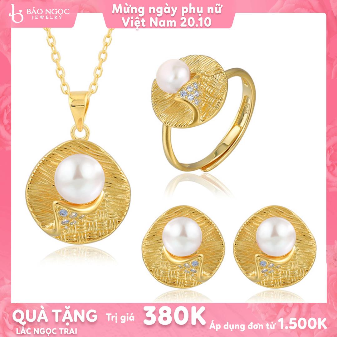 Bộ Trang Sức Bạc S925 Nữ Trang Sức Ngọc Trai Xi Vàng 18K Cao Cấp, Bộ Trang Sức Ngọc Trai...