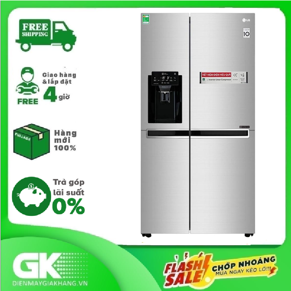 [Trả góp 0%]Tủ lạnh LG Inverter 601 lít GR-D247JDS