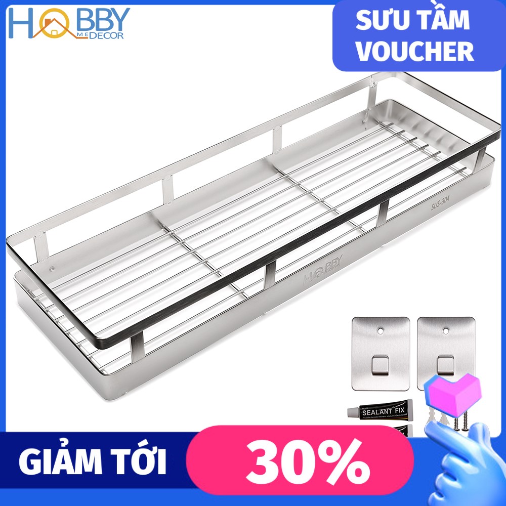 Kệ gia vị Inox 304 dán tường gạch men - kèm keo Sealant Fix siêu dính - có 3 kích...