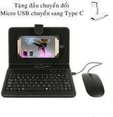 Bao da tích hợp bàn phím cho điện thoại – máy tính bảng 4.5 – 8 inch + chuột và Đầu chuyển đổi Micro USB chuyển sang Type C (đen)