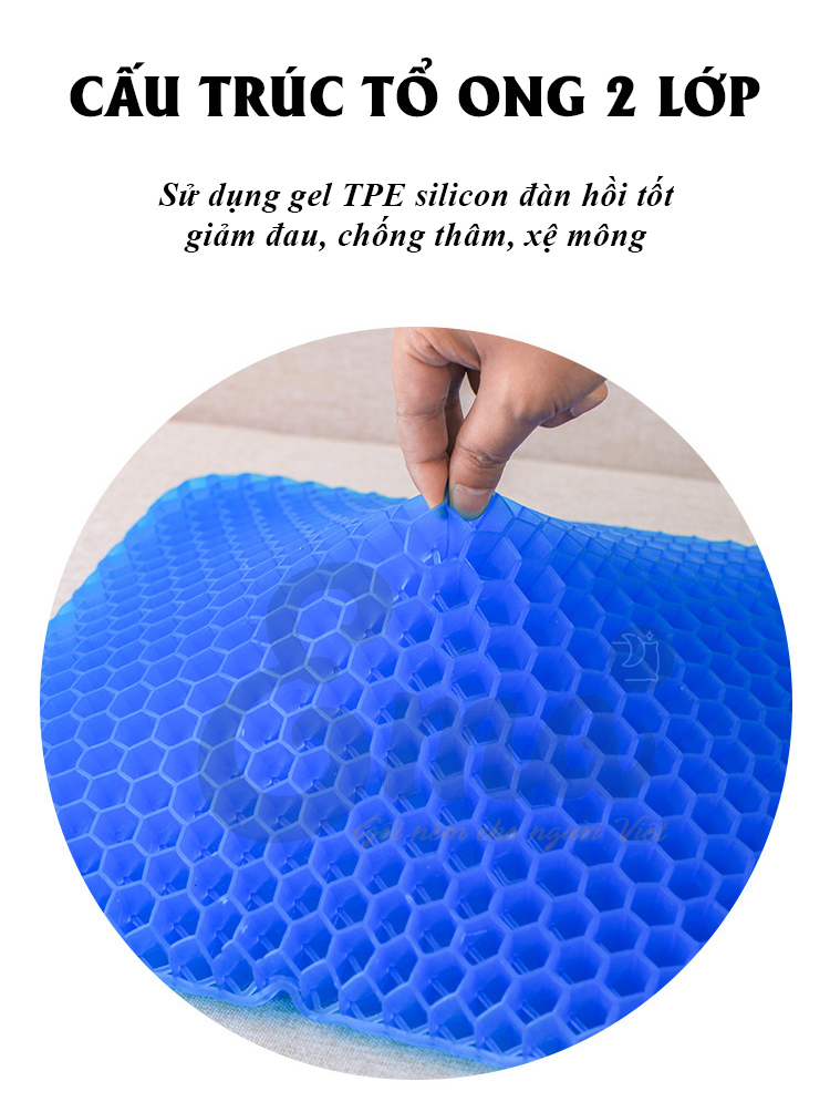 Đệm ngồi 3D Silicon thoáng khí - Có vỏ chống trượt - Cấu trúc tổ ong thông minh - Chống...