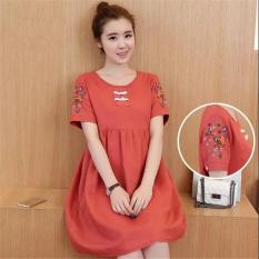 Đầm bầu thêu tay áo màu xanh cam tặng kèm 2 đôi vớ sơ sinh