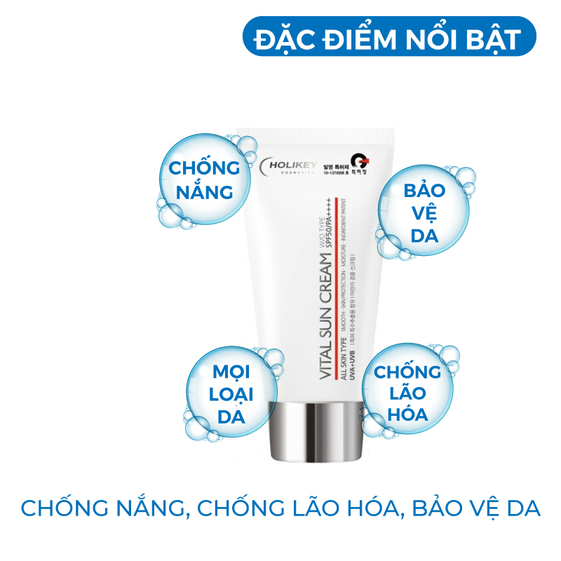 Kem Chống Nắng Nâng Tone Holikey Hàn Quốc Vita Sun Cream W/OTYPE SPF50/PA++++ giúp bảo vệ da trắng da &...