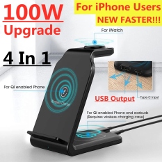 ♤◘☾ 100W Fast Wireless Charger Stand For iPhone 14 13 12 11 8 Apple Watch 4 in 1 Foldable Charging Station for Airpods Pro iWatch