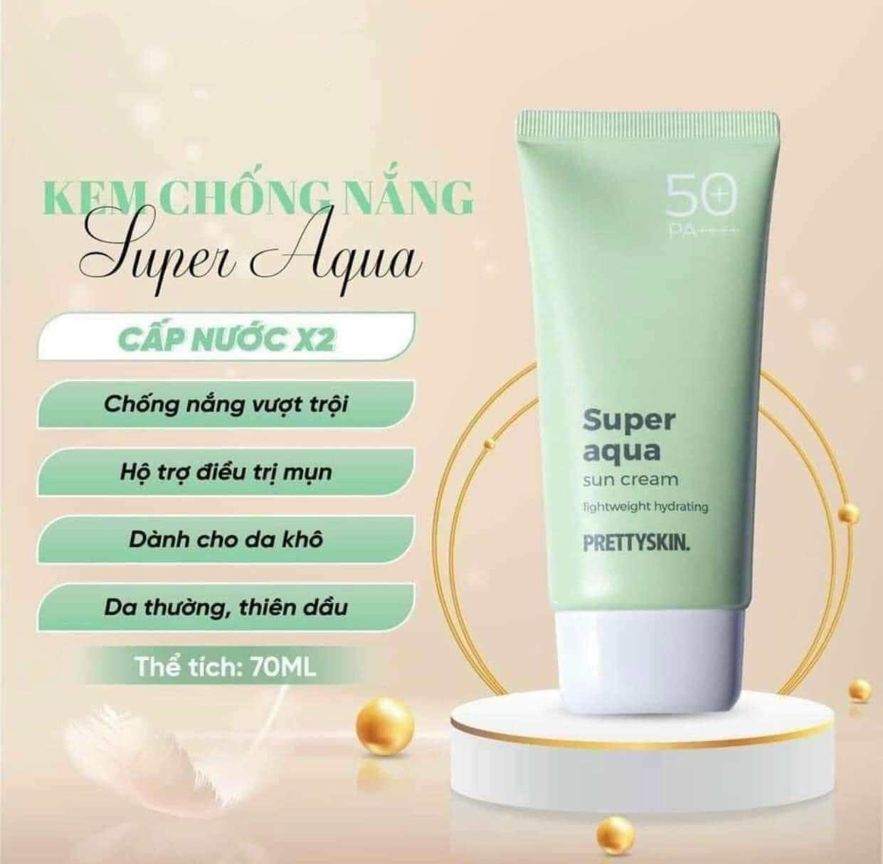 kem chống nắng Pretty Skin 50+ Hàn Quốc 70ml, kem chống nắng nâng tone kiềm dầu dưỡng ẩm dịu nhẹ...