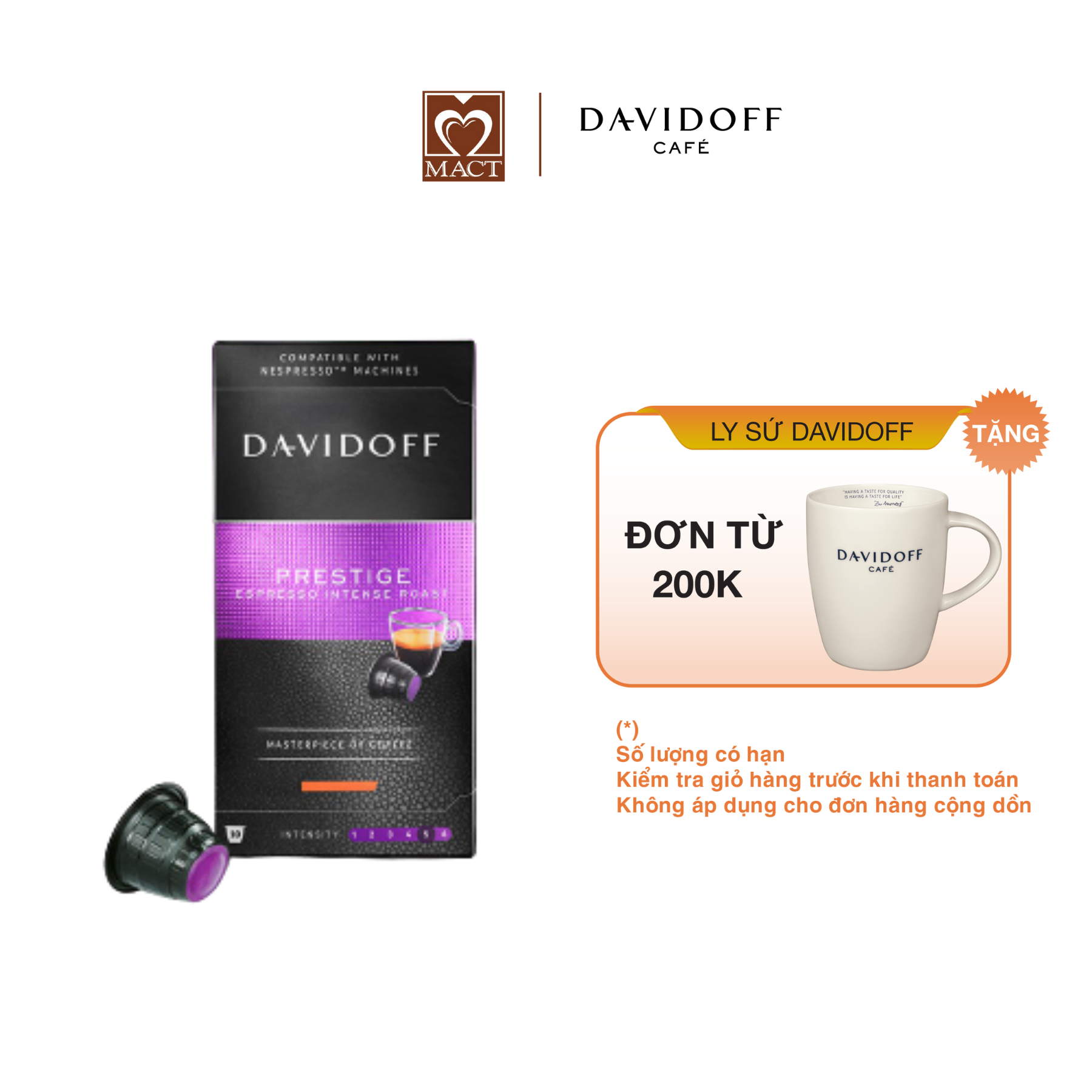 Cà phê viên nén DAVIDOFF CAFÉ PRESTIGE – 100% hạt Arabica – Thơm phảng phất, đắng đậm đà – hộp 55g