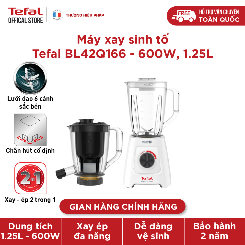 Máy xay sinh tố và ép 2 cối, ép vay xay 2 trong 1 Tefal - BL42Q166, chính hãng bảo...