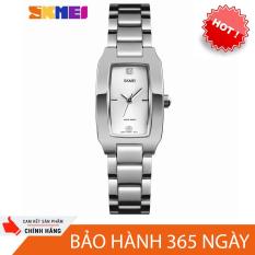 đồng hồ dây kim loại nữ skmei sk1240 dây thép không gỉ, mặt chữ nhật size mini cực xinh, chịu nước 30m ( màu bạc )