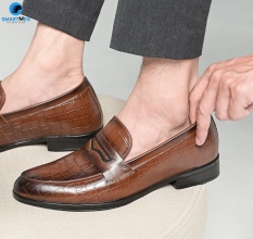 Giày lười công sở tăng chiều cao da bò SmartMen GL-48 Nâu