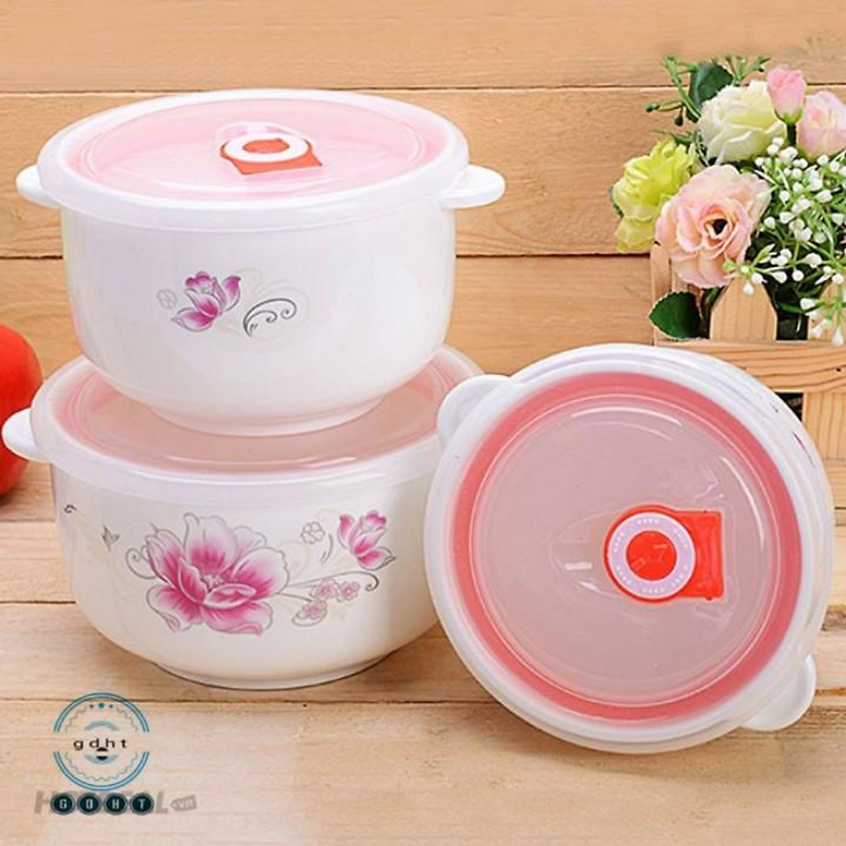 Bộ Ba Thố Sứ Cao Cấp Có Nắp Đậy Hút Chân Không