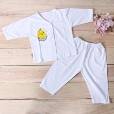 Bộ quần áo sơ sinh dài tay màu trắng Bosini, cúc giữa cho bé từ sơ sinh đến 11kg