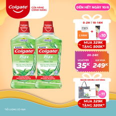 Bộ đôi Nước súc miệng Colgate diệt 99% vi khuẩn Plax trà xanh 500ml/chai